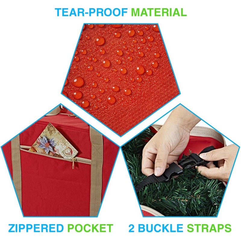 ProPik Rolling Christmas Tree Storage Bag, Fits Up to 9 ft. Xmas Tree, 28"x 16"x 60", Extra Large Heavy Duty Storage Container with Wheels and Handles, 600D Oxford (Red) - Image 5